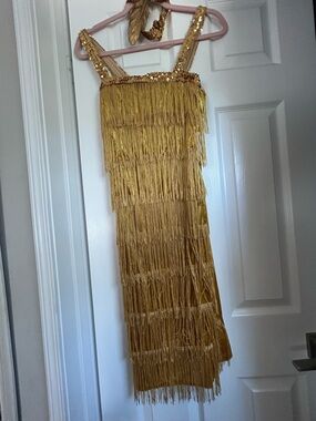 Gold Fringe Sequin Party Dress